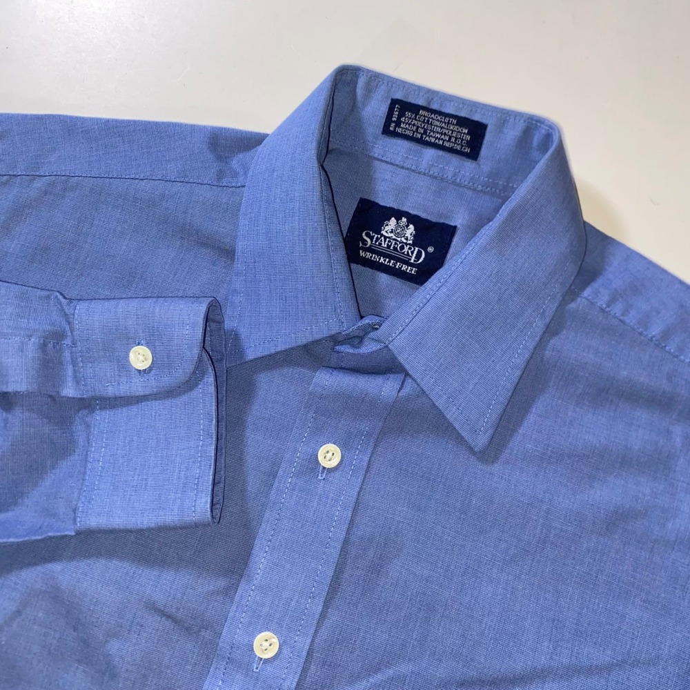 Stafford Mens Blue Wrinkle Free Broadcloth Button Down Dress Shirt 15 32/33